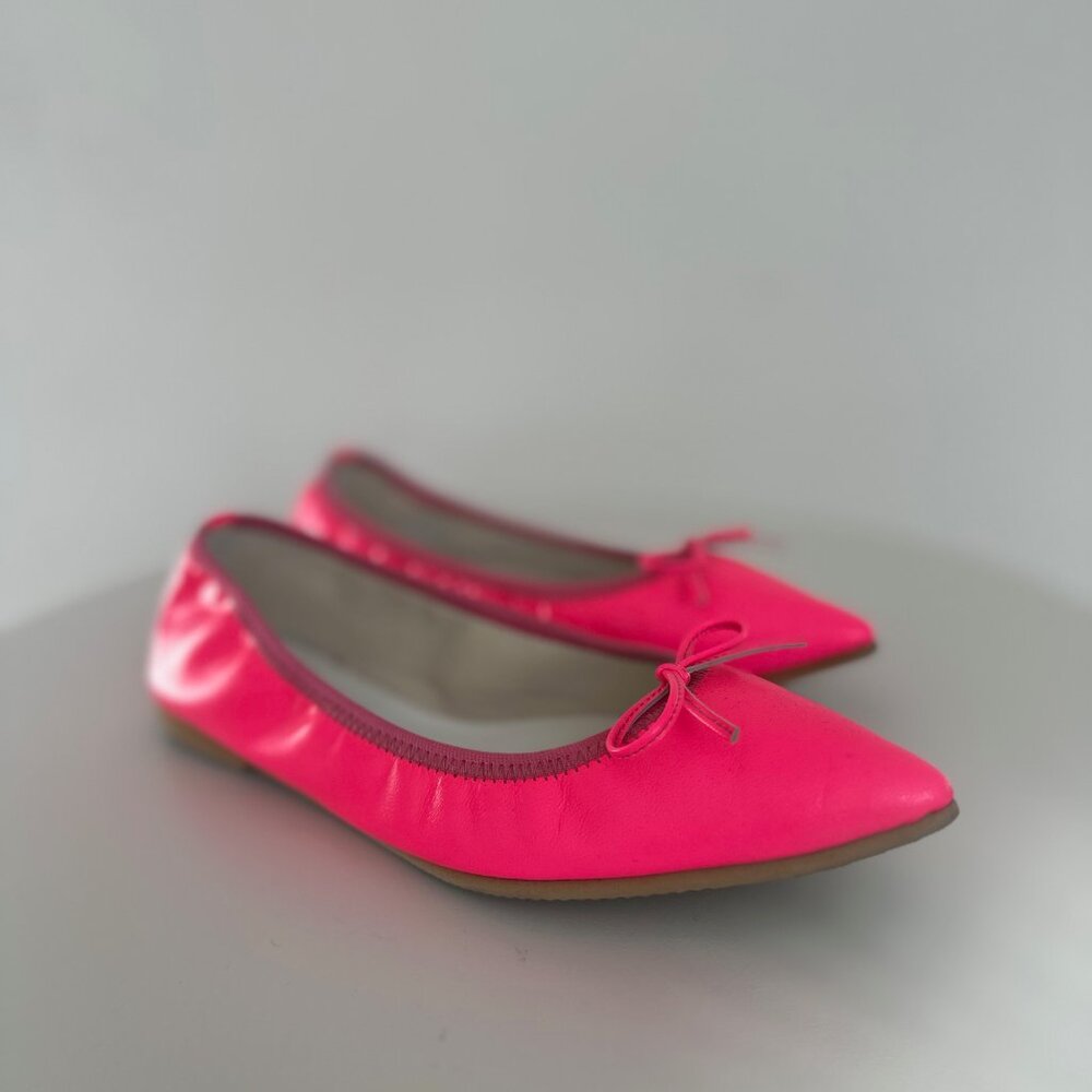 KURUN TOKYO NEON PINK POINTED FLATS WITH BOW, 5.5